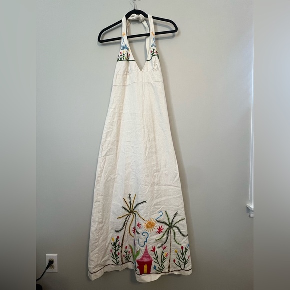 Tibi White Halter Maxi Dress with Colorful Embroidery - Picture 1 of 8